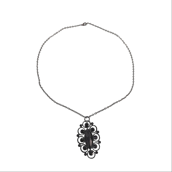 Black Pendant Necklace Chain Statement Victorian Vintage Y2K 90s Punk Retro - Picture 1 of 6